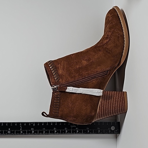 Dolce Vita DV Jace Booties Ankle Boot Block Heel Pointed Toe Faux Suede Brown 10 - Picture 13 of 14